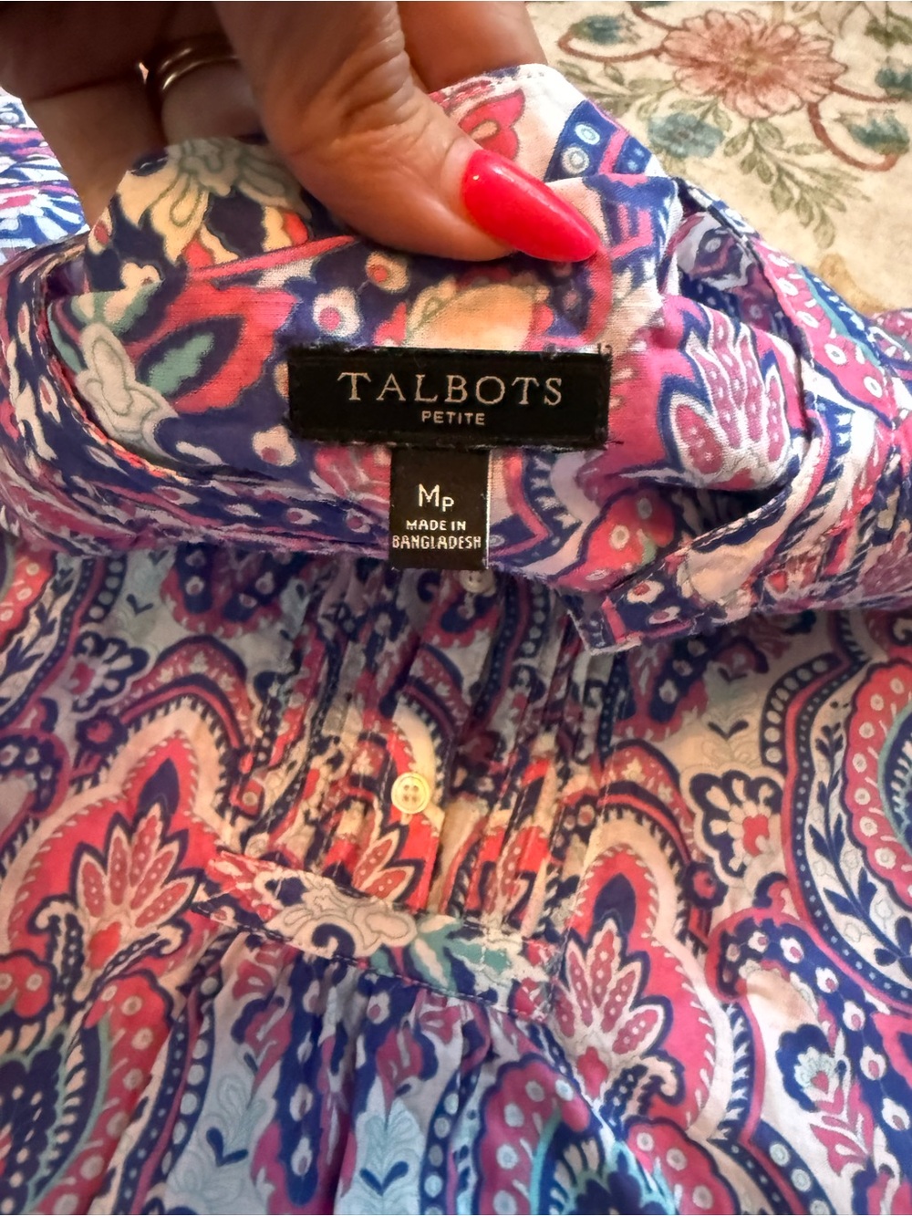 Talbots Blue & Pink Paisley Peasant Tunic - Picture 3 of 5